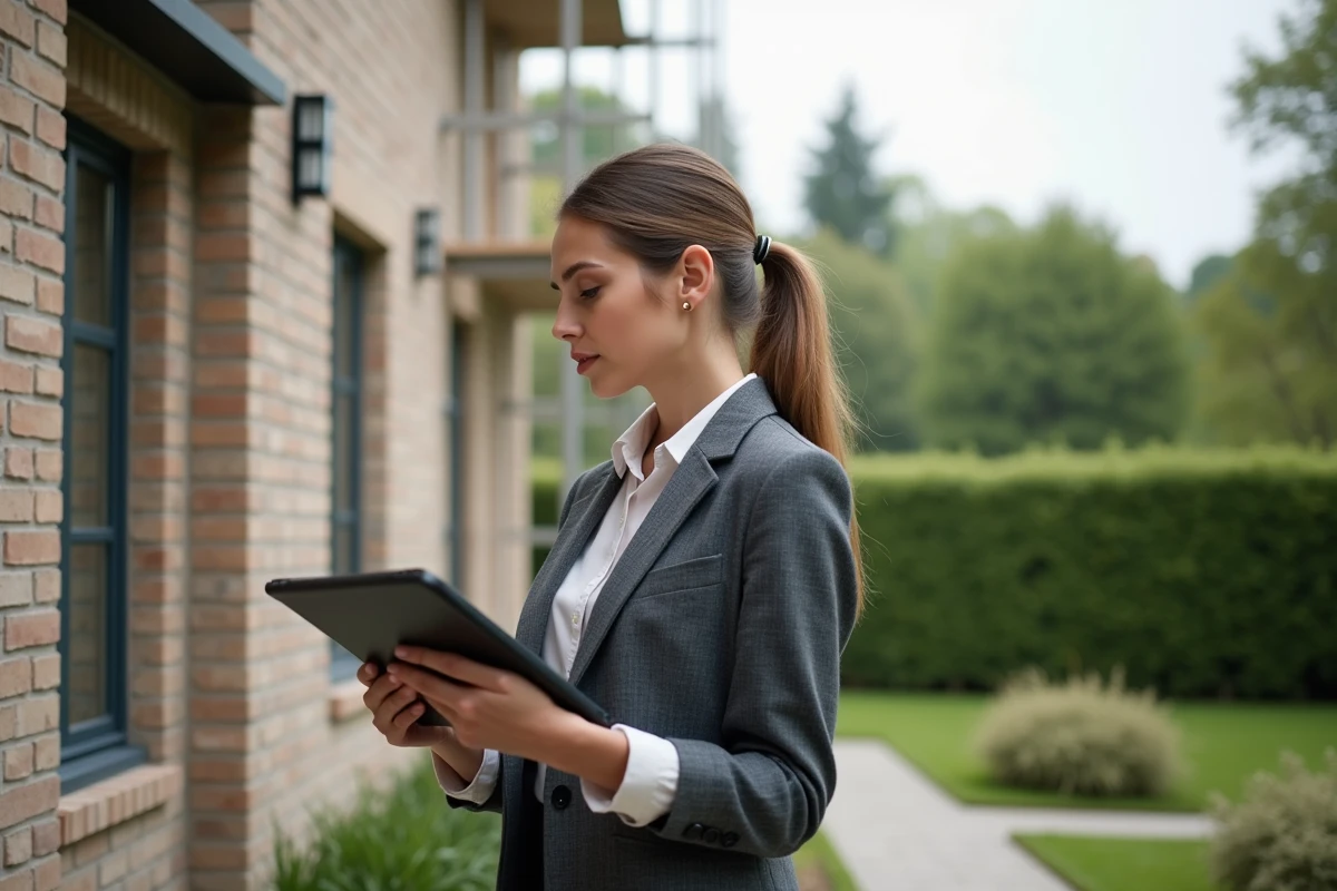 Jeune architecte inspectant maison moderne