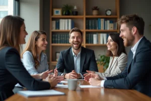 Groupe de professionnels en réunion dans un bureau moderne