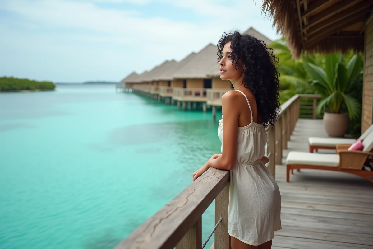 Femme voyageuse regardant la lagune tropicale