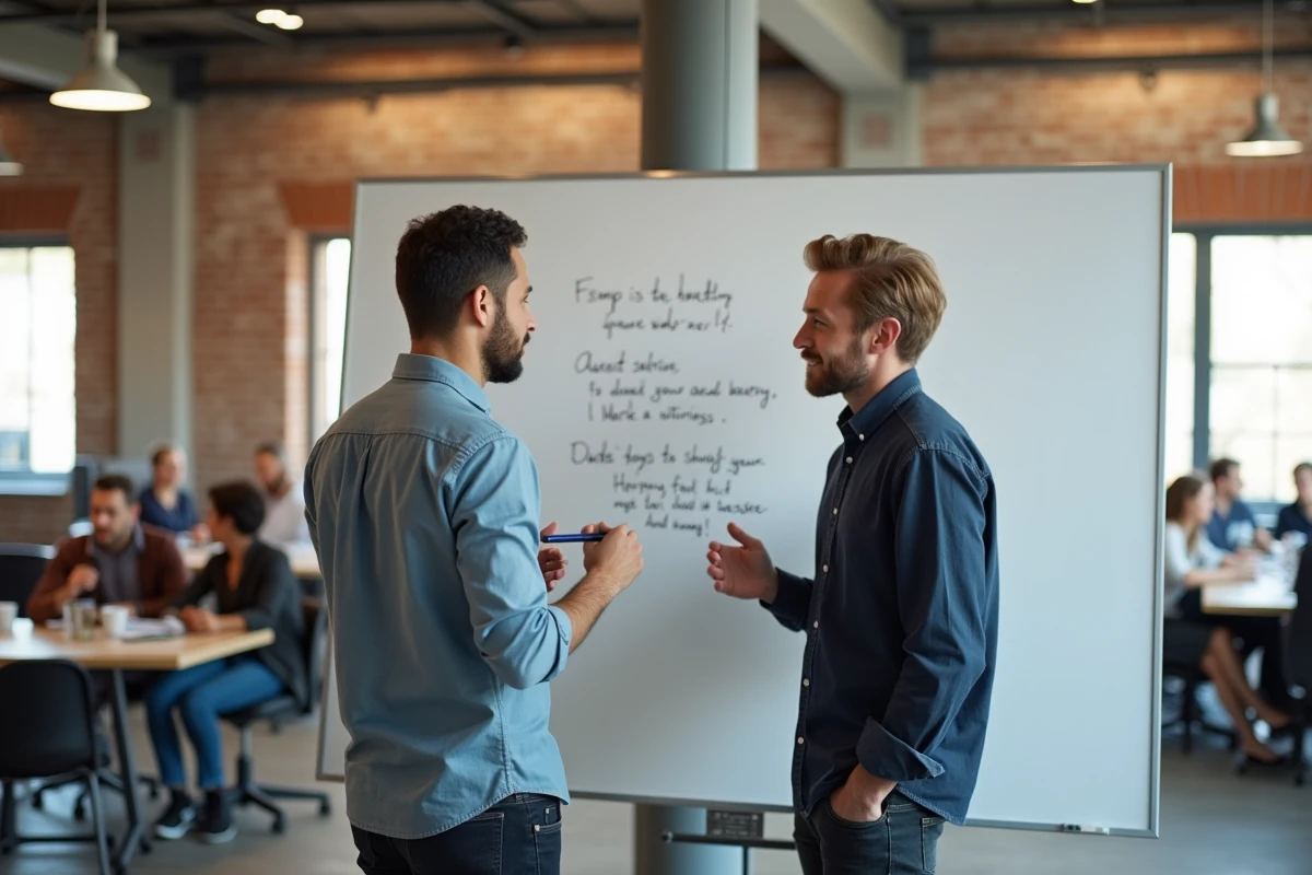 Homme écrivant sur un tableau blanc en coaching