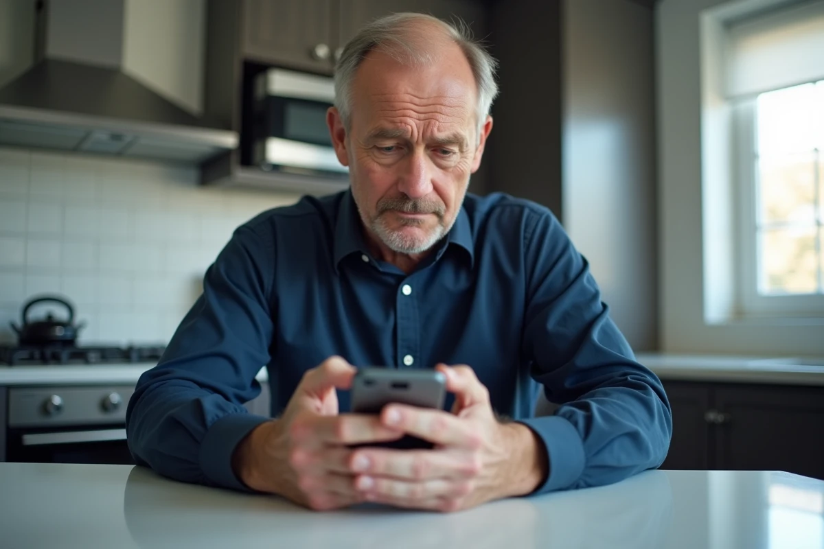 Homme consultant son smartphone pour réinitialiser son mot de passe sur le compte Camieg