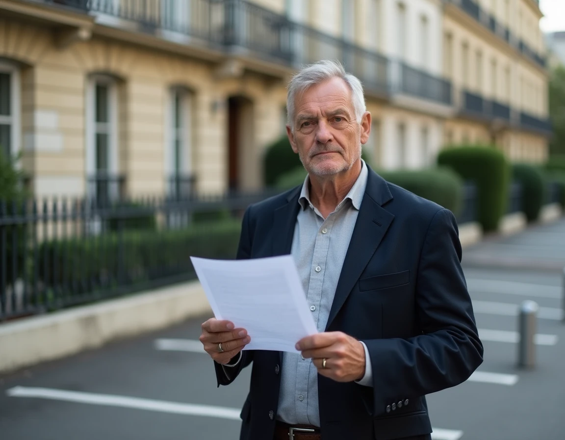 Propriétaire consultant un document de prix de parking en copropriété